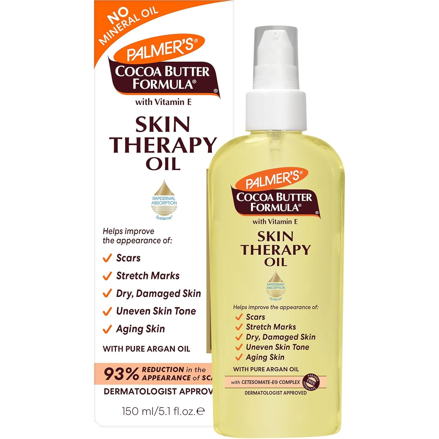 Palmer’s Cocoa Butter Formula Skin Therapy Moisturizing Body Oil with Vitamin E & Pure Argan Oil, Deep Body Moisturizer for Dry, Damaged Skin, 5.1 Ounces