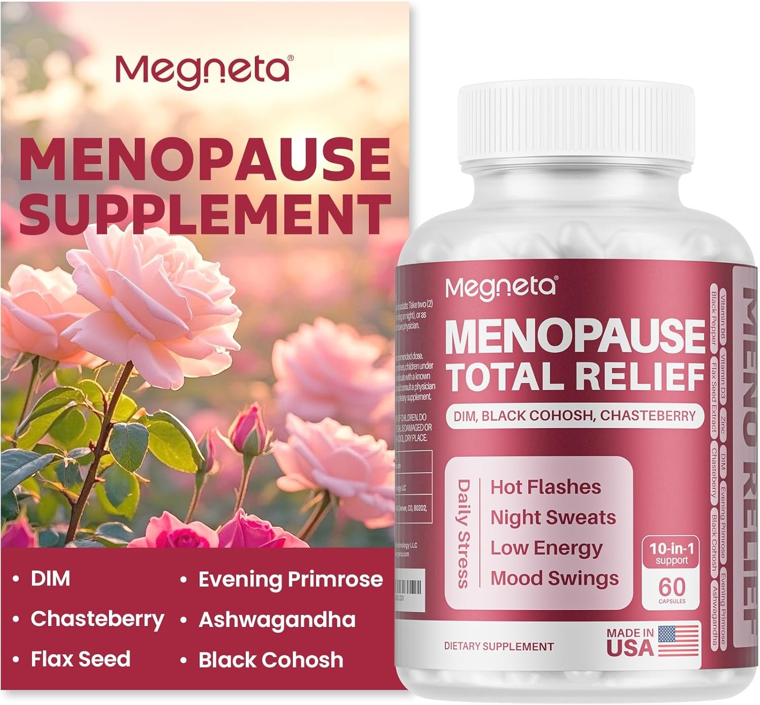 Menopause Supplements for Women – Perimenopause Relief with Black Cohosh, DIM, Chasteberry & Ashwagandha – Hot Flashes, Hormone Balance, Night Sweats, Mood Swings & Sleep Support, 60 Capsules