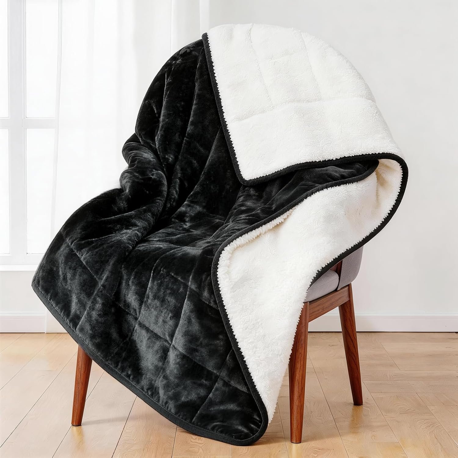 Alomidds Weighted Blanket Queen Size 15lbs 60×80 inches,Soft Plush Fleece Throw Weighted Blankets with Cozy Warm Sherpa,Ultra Fuzzy Heavy Blanket Microfiberfor Sofa Bed, Dark Grey
