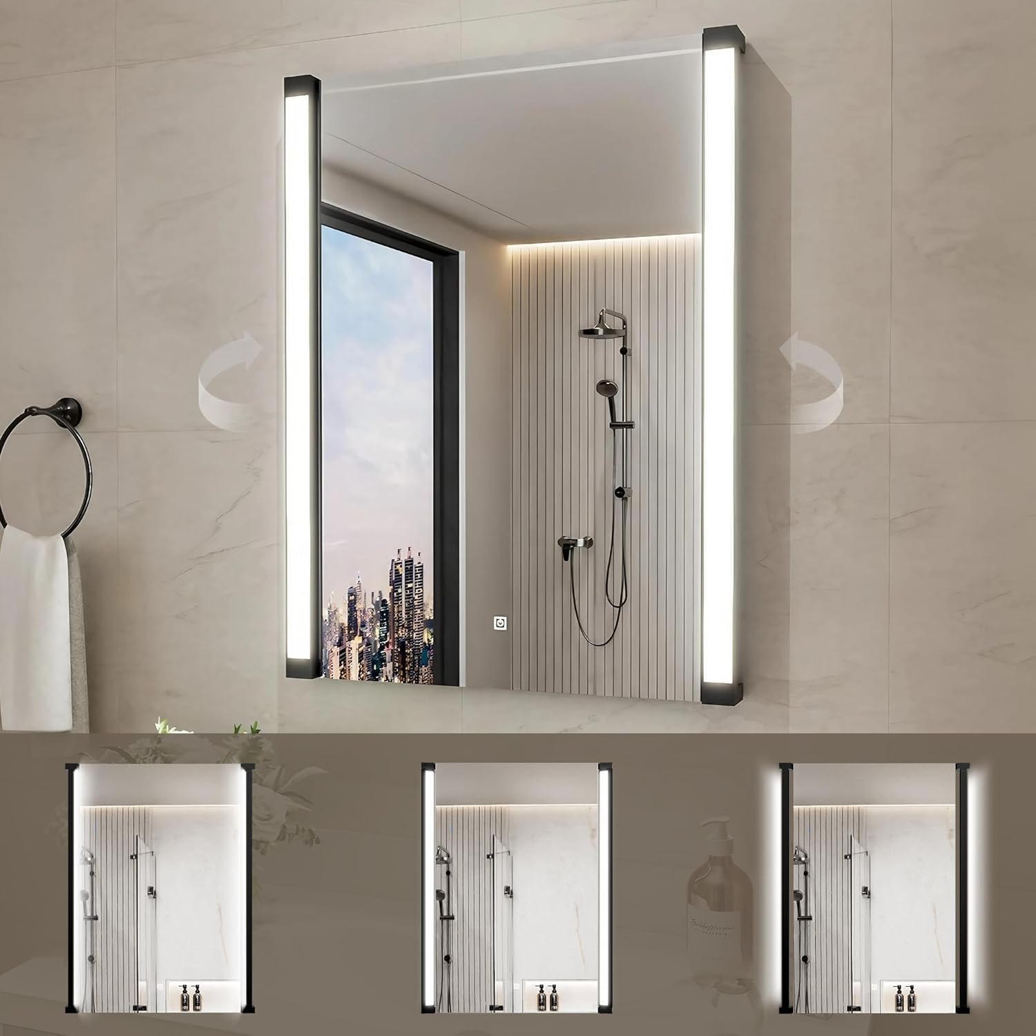 24″ Wx32 H LED Mirror for Bathroom Vanity Mirror, 270° Rotatable LED Arms for Smart Mirror, Adjustable Brightness&Colour Temp, Light Memory, HD Reflection, Aluminum Made, Easy to Install