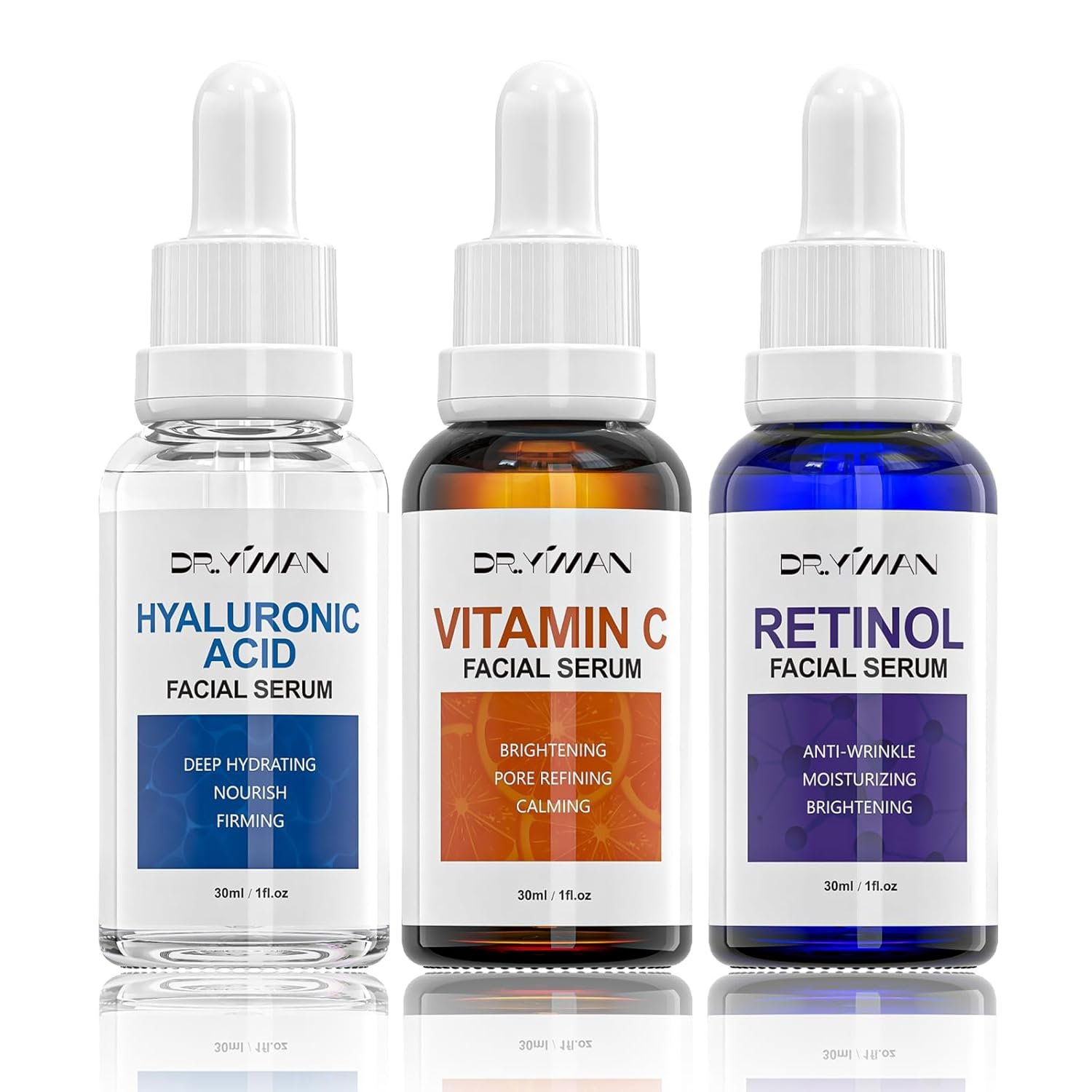Anti-Aging Facial Serum Set – Vitamin C, Retinol & Hyaluronic Acid Serum Set for Skin Radiance and Moisture, 1 Fl Oz (Pack of 3)