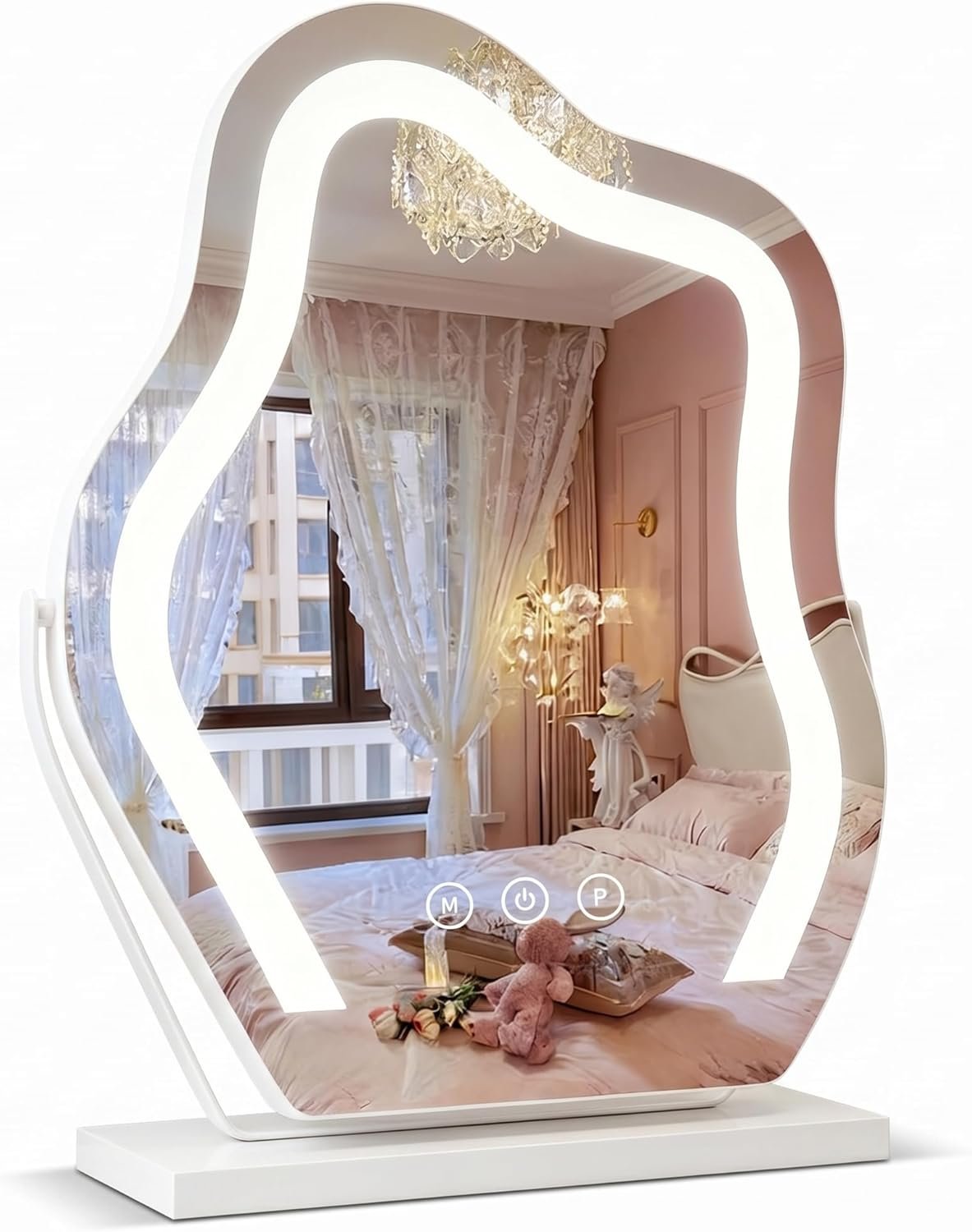 Makeup Mirror with Lights – 17″ Cloud Shaped Smart Touch 3-Color Dimmable 360° Rotation Memory Metal Frame Plug-in AC Power Tabletop Vanity Mirror Gift for Women Teen Girls White