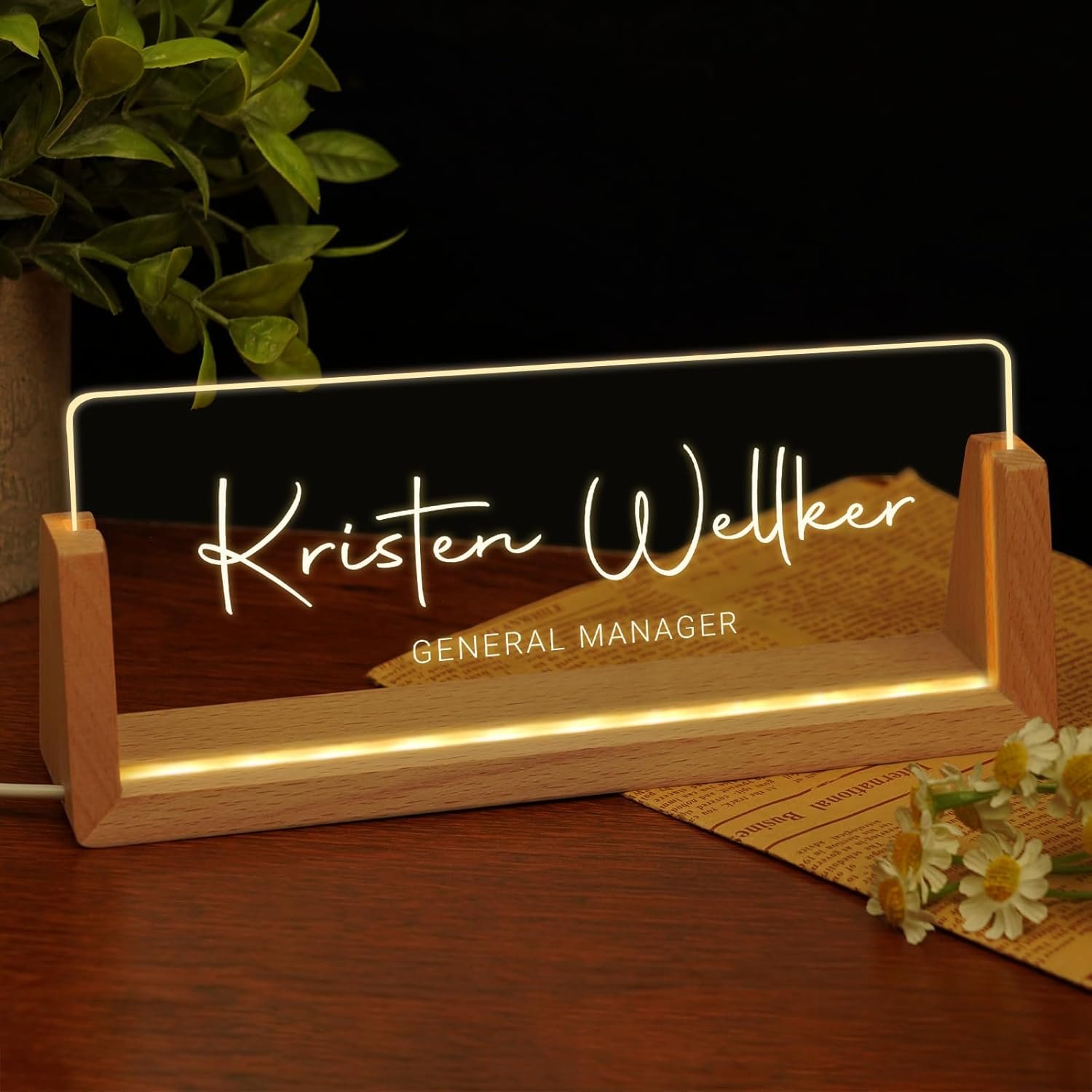 Custom Name Plate for Desk, Personalized Light Up Acrylic Desk Name Plate, Personalized Office Gifts for Boss Coworkers Teacher, Employee Appreciation GIfts, Office Decor for Women Men
