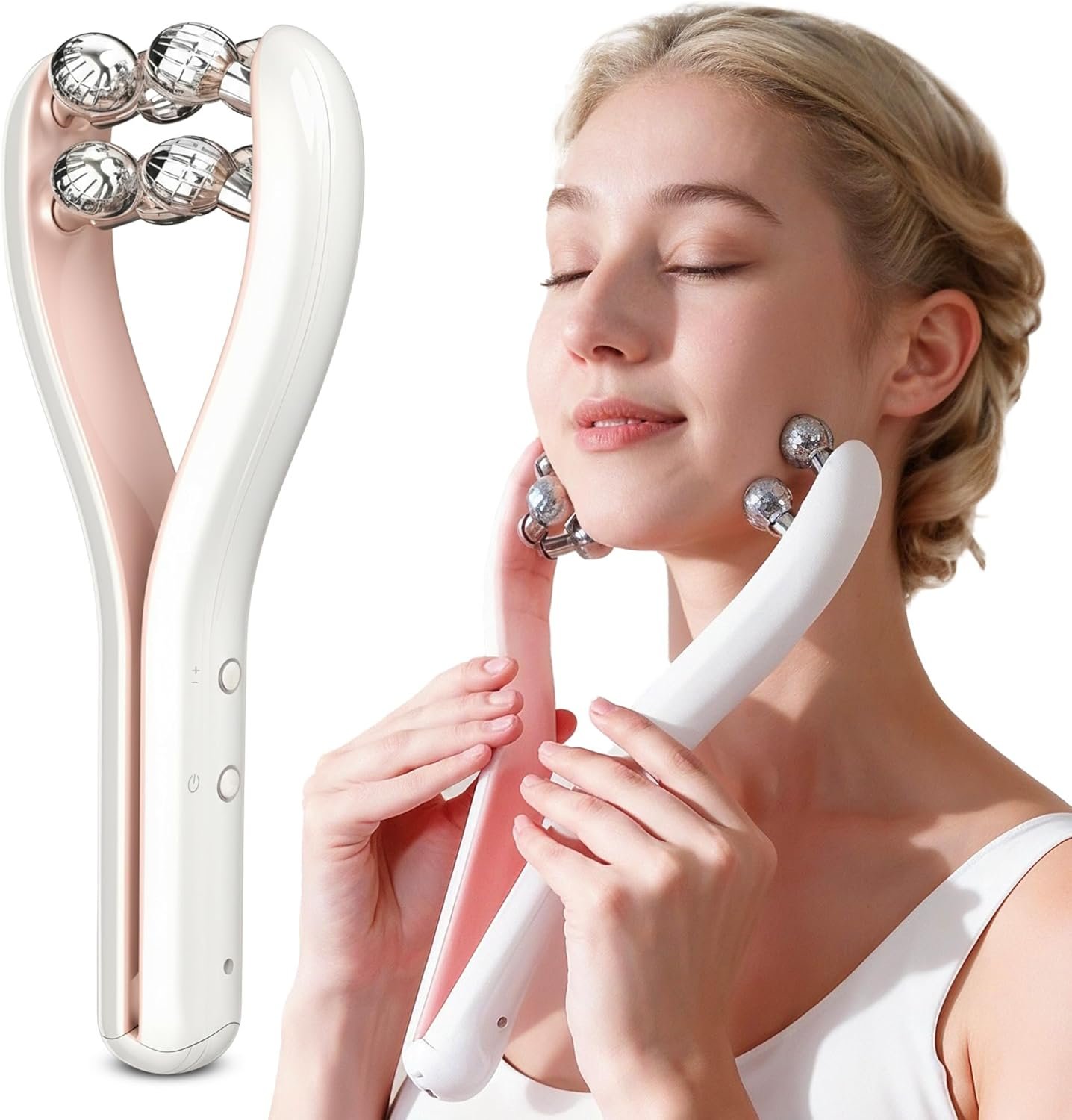 HAMINOS Microcurrent Facial Massager with 3D Roller, 3 Intensity Levels, Face Sculpting Tool for Jawline, Neck, Arms and Legs, Rechargeable Face Massage Tool for Skincare Routine