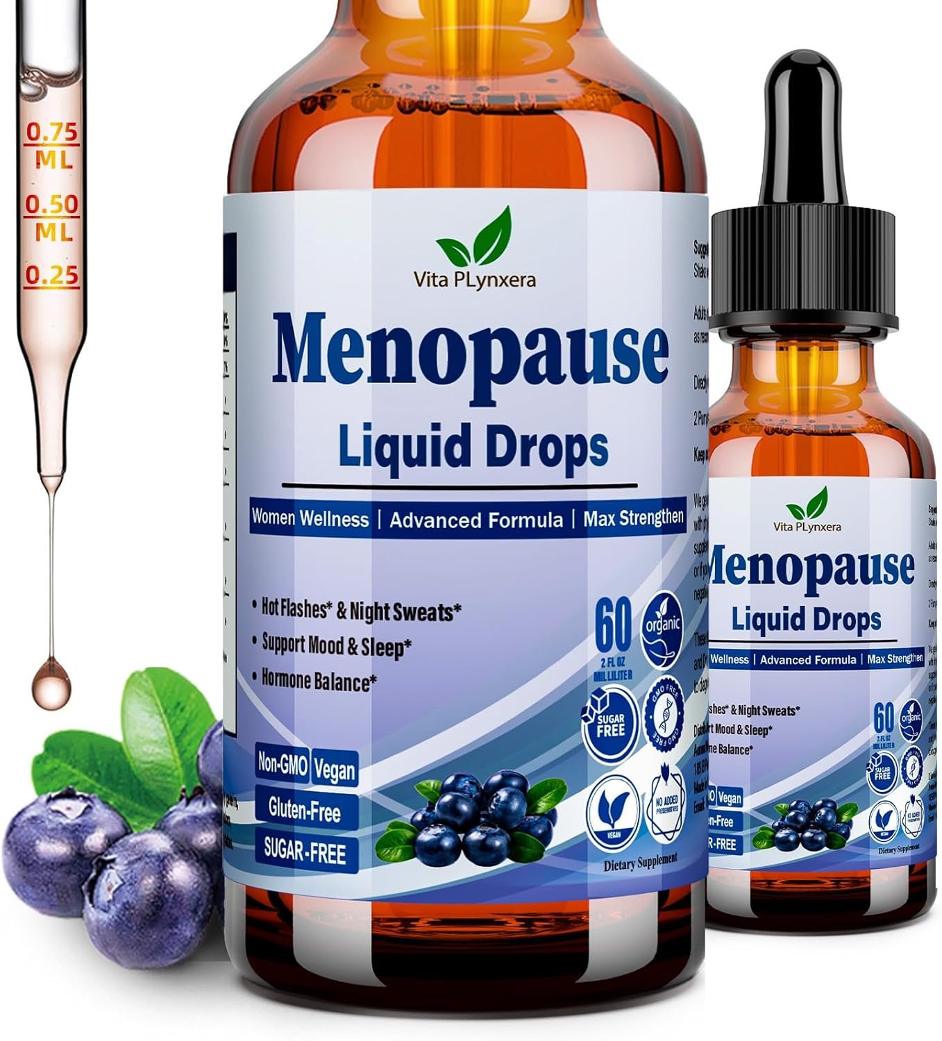 Menopause Supplements Liquid Drops, 8-in-1 Menopause Vitamin w. Black Cohosh, Ashwagandha, D3 B6 Multivitamin for Hot Flash, Night Sweats, Hormone Balance & Mood Support for Women Over 40