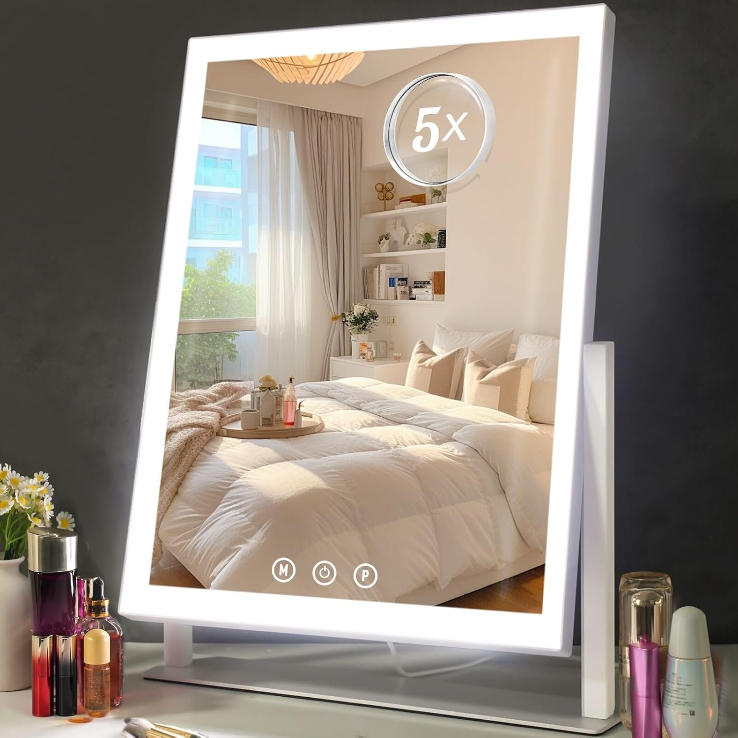 ViKert Vanity Mirror with Lights,Makeup Mirror with 5X Magnification Mirror, Light up Desk Mirror, Led Mirror for Desks, Makeup Vanity Mirror, 3 Color, Touch Control