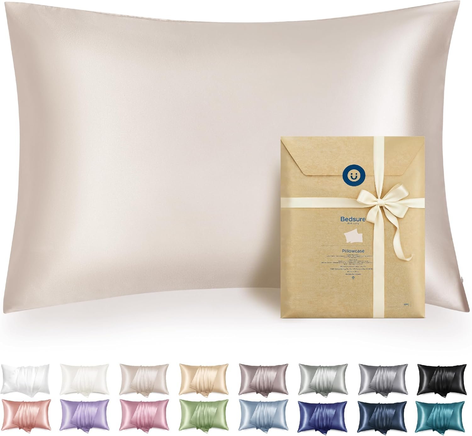 Bedsure Satin Pillowcase with Zipper, Similar to Silk Pillow Cases 2 Pack, Beige Standard Size Satin Pillow Case, Silky & Soft Pillow Covers, Valentines Day Gifts for Women Men, 20×26 Inches