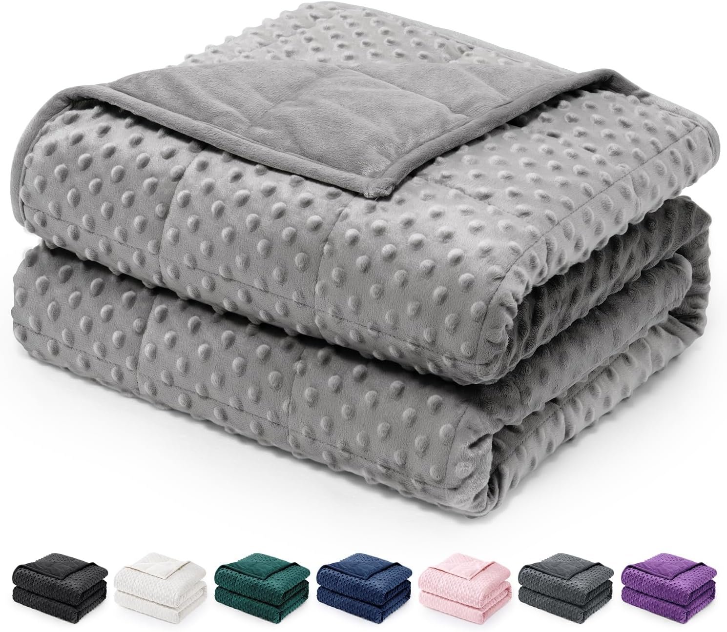 Wemore Minky Dot Weighted Blanket Twin Size 15 lbs (60″x80″), Soft Cozy Heavy Blanket for Stress Relief & Better Sleep, Breathable All-Season Glass Beads Blanket for Adults, Grey