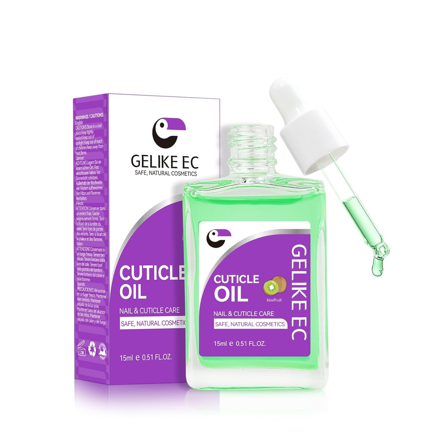 Gelike EC Nail Cuticle Oil – Kiwi Scent Organic Nail Moisturizing With Natural Jojoba Vitamin B & E for Nail Bed ＆ Damaged Nails Repair Treatment- Cuticle Cream for Nail Growth and Strength(15ml)