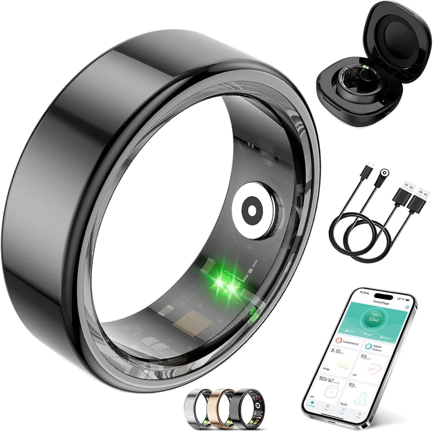 Smart Ring for Women Men,Fitness Tracker Ring with Heart Rate, Sleep Monitoring, Blood Oxygen, Step Counting for iOS and Android, No Subscription Fee, Waterproof(Black, 11)
