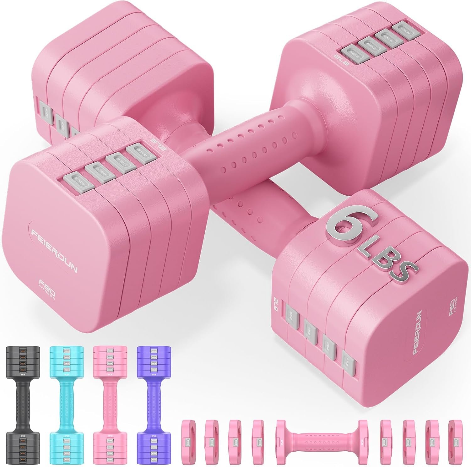 FEIERDUN DB3 5-in-1 Adjustable Dumbbell Set of 2, 12LBS/20LBS Hand Weights for Women, Men, 1s-Adjust Dual-Stable Dumbbell Set for Women Home Gym & Outdoor