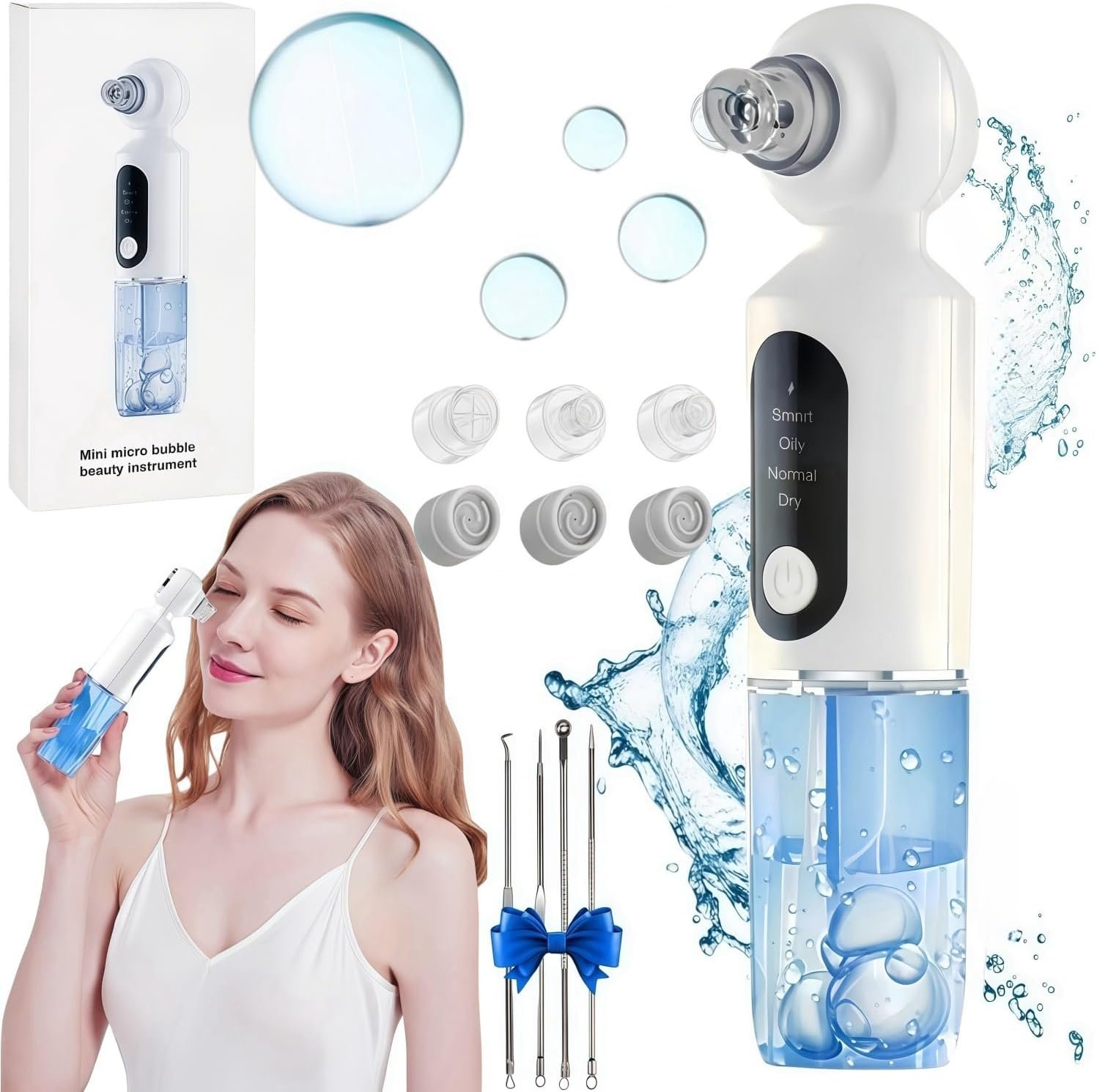 Blackhead Remover Vacuum,Blackhead Extractor,Hot Compress Water Cycle Pore Vacuum,4-Speed Adjustable USB Charging with 6 Suction Heads Pore Extractor,Pore Cleaner for Men and Women