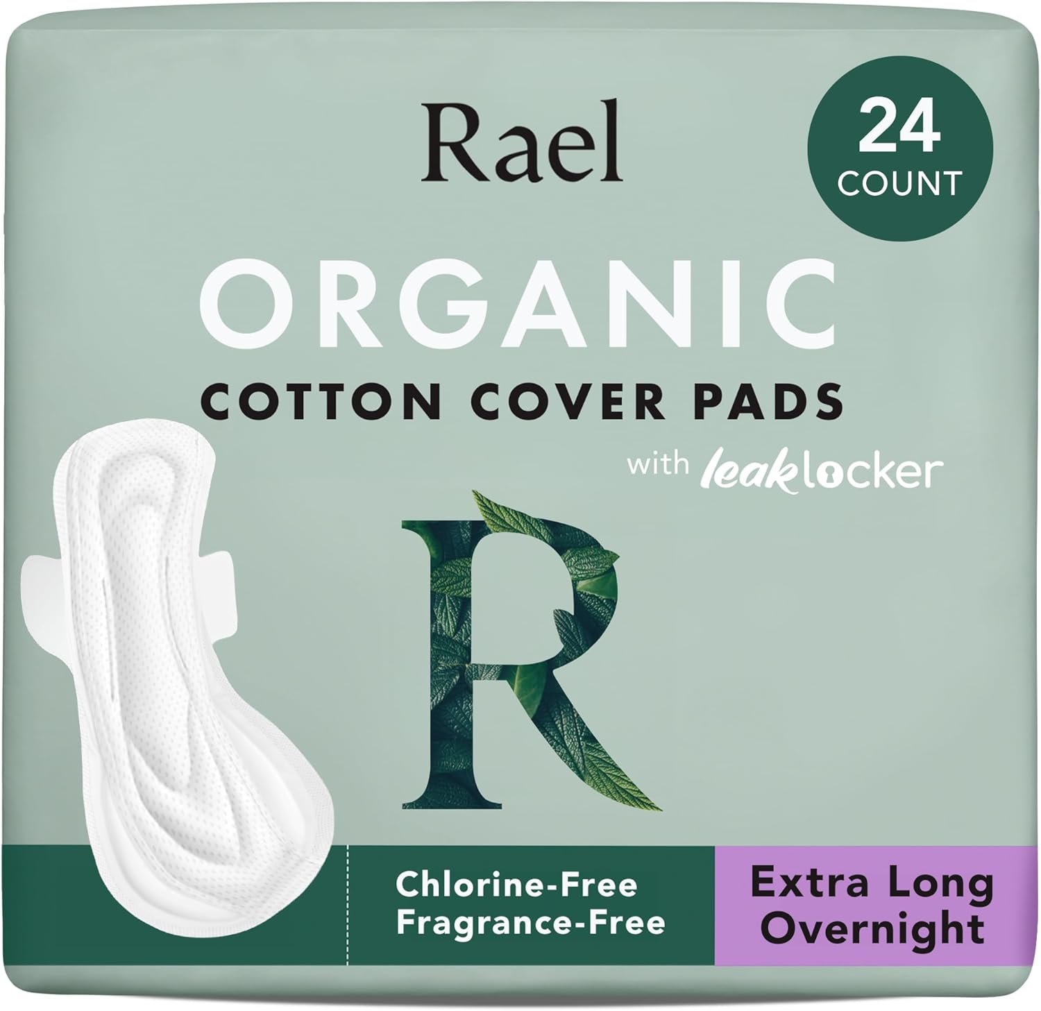 Rael Pads for Women, Organic Cotton Cover – Period Pads with Wings, Feminine Care, Sanitary Napkins, Ultimate Absorbency, Postpartum, Unscented, Ultra Thin (Extra Long Overnight, 24 Count)