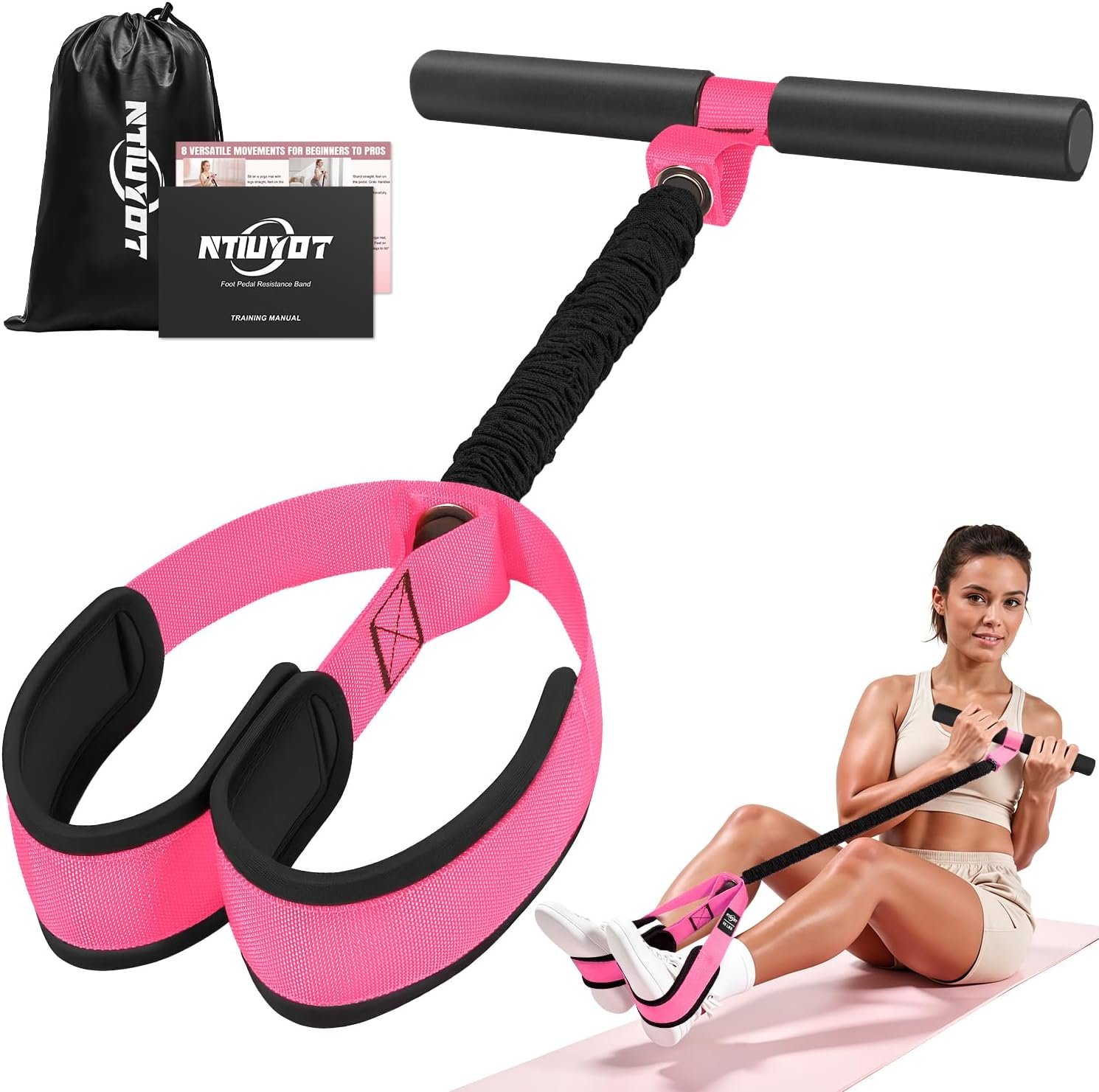 2026 Upgraded Durable Pedal Resistance Band with Handle, Thickened Latex Tubes and Soft Foam Fabric Foot Pedal, Sit Up Exercise Equipment for Abdomen, Waist, Arm, Core/ABS, Leg, Physical Therapy