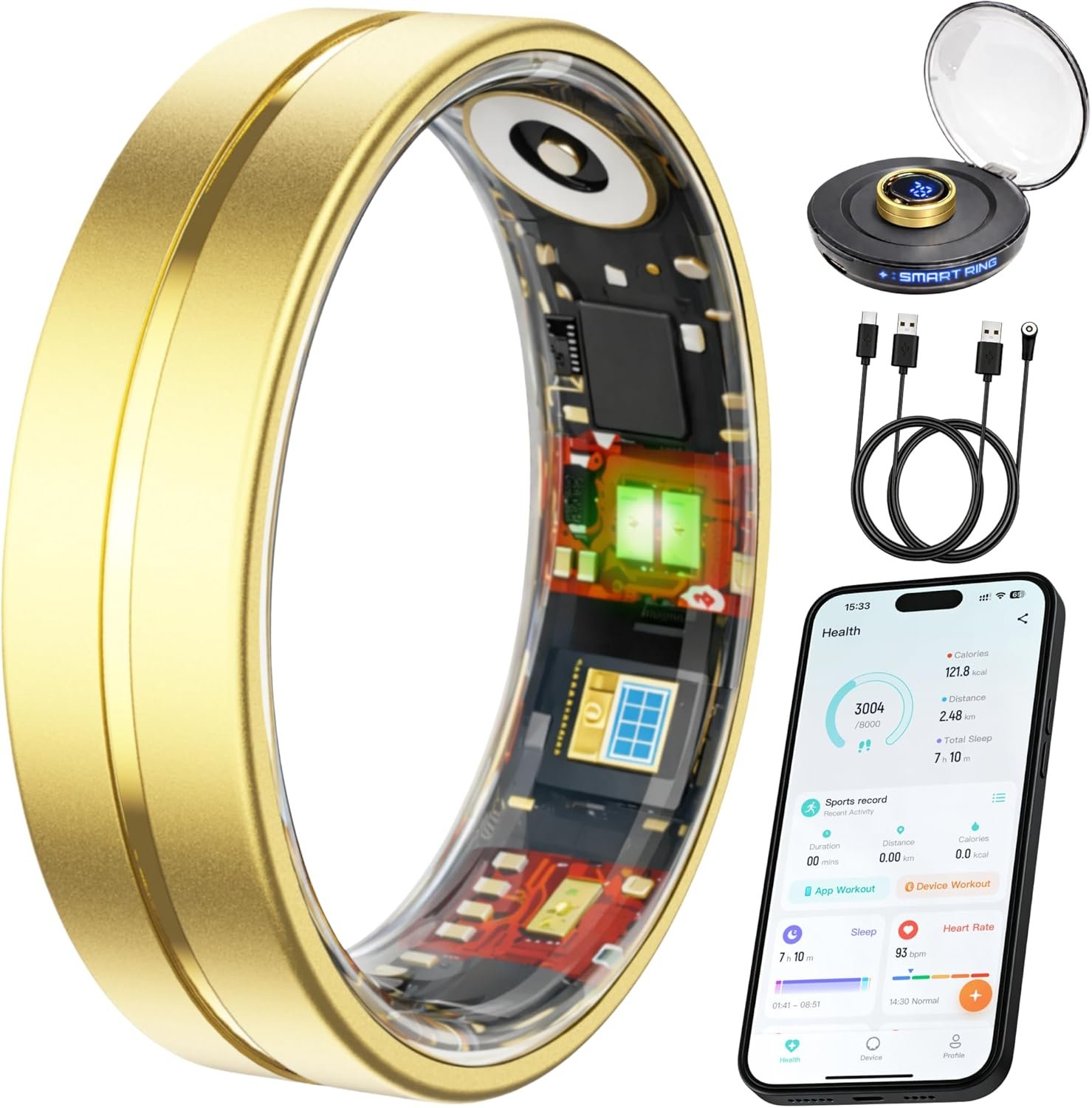 Smart Ring Health & Fitness Tracker for Men and Women, Sleep and Activity Tracking, HRV and Stress, Heart Rate and SPO₂, Women Health Support, 120+ Sports Modes (Matte Gold, 9)