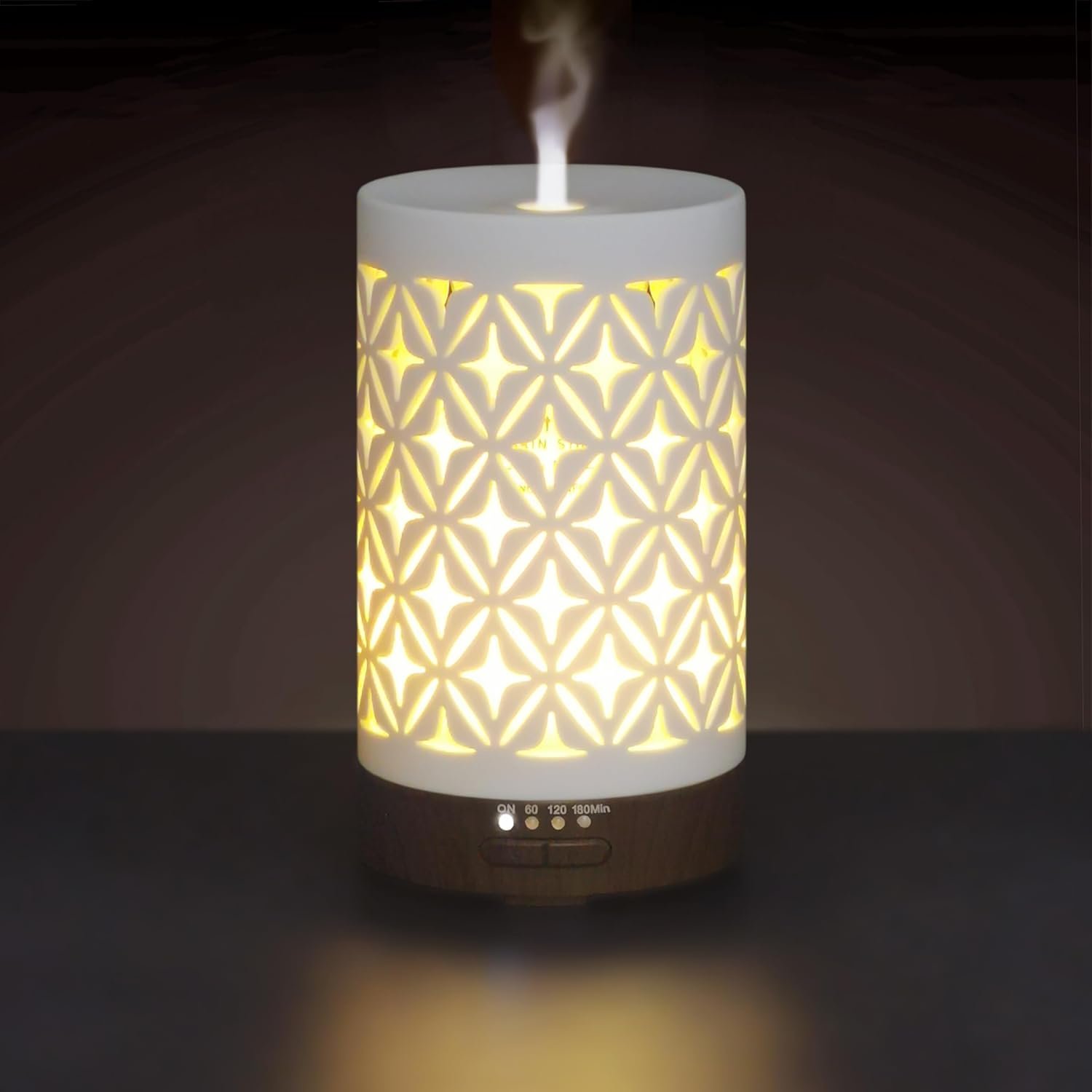 Earnest Living Essential Oil Diffuser for Home White Ceramic 100ml Aromatherapy Diffuser with 4 Timers 7 Night Lights and Auto Off Function (no Beep!) for Essential Oils Version 2