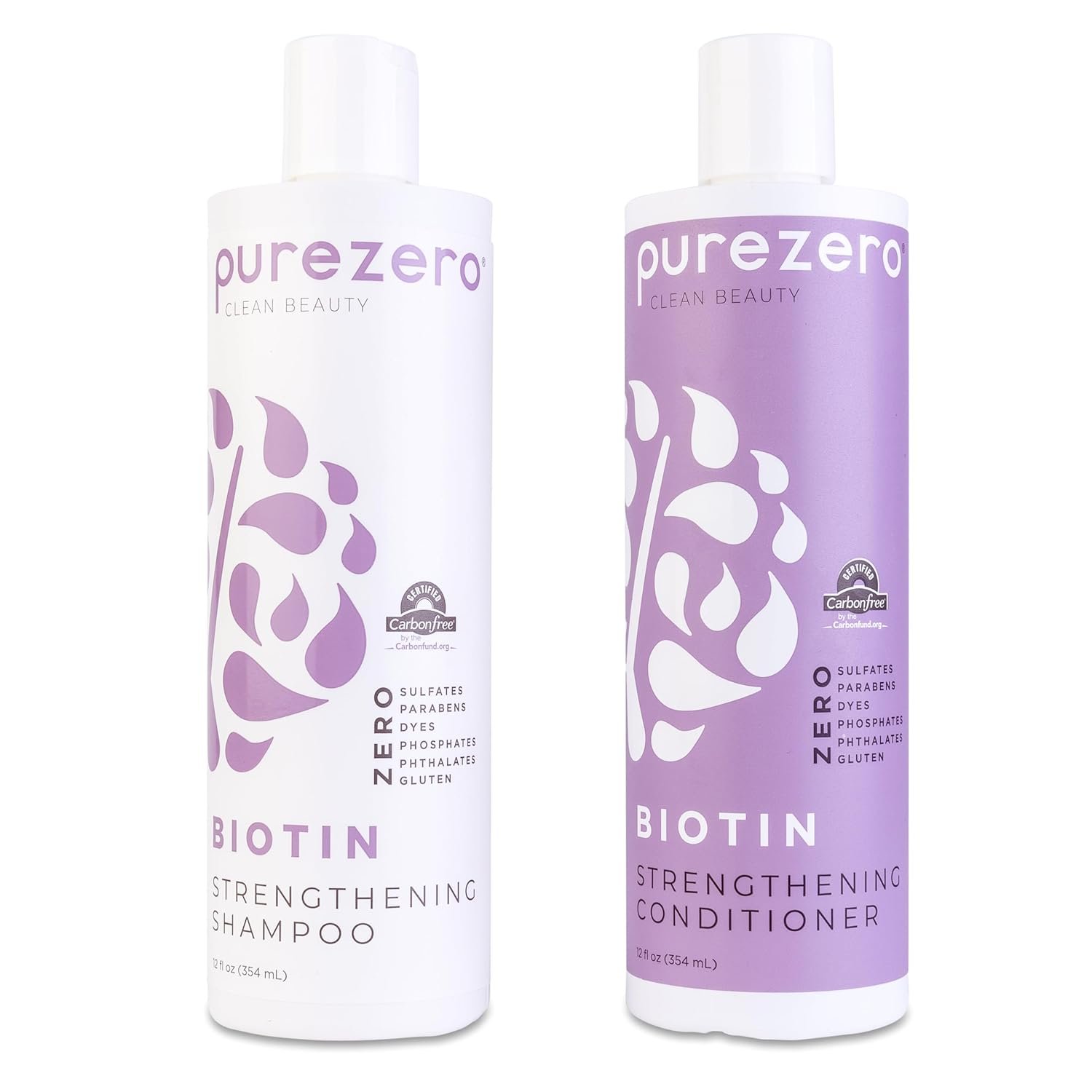 Purezero Biotin Shampoo & Conditioner Set – Anti Thinning Formula – Volumizing, Thicker, Fuller Hair – Zero Sulfates, Parabens, Dyes, Gluten – 100% Vegan & Cruelty Free (12 Fl Oz (Pack of 2))