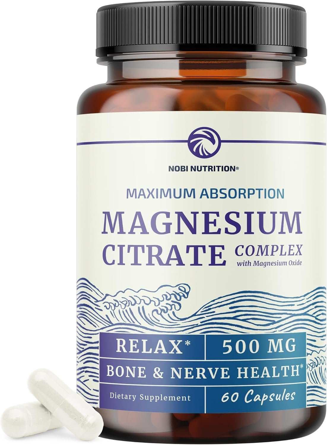 Magnesium Citrate Complex 500 MG for Constipation & Digestion Support | High Absorption Magnesium Supplement | Citrato de Magnesio | Calm & Relaxation | Non-GMO Soy-Free | 60 Mag Citrate Capsules