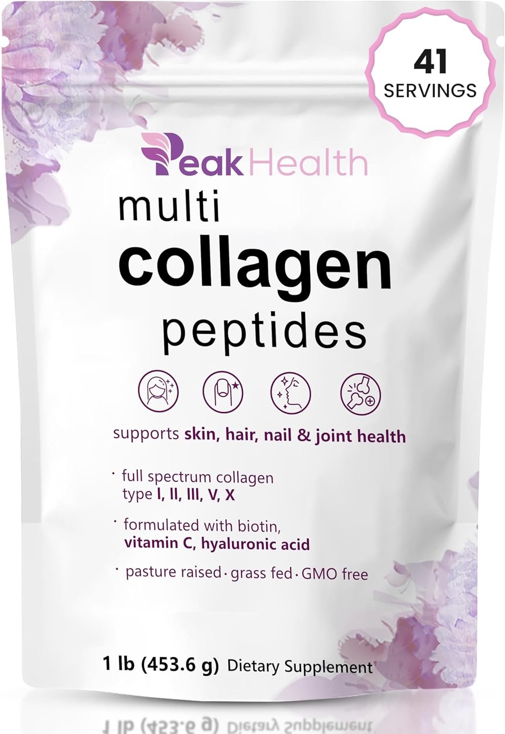 Multi Collagen Peptides Powder, 1 Pounds collagen powder- Type I,II,III,V,X with Biotin, Hyaluronic acid powder, Vitamin C – Unflavored Collagen Protein Powder – Keto & Paleo, Easy Dissolve