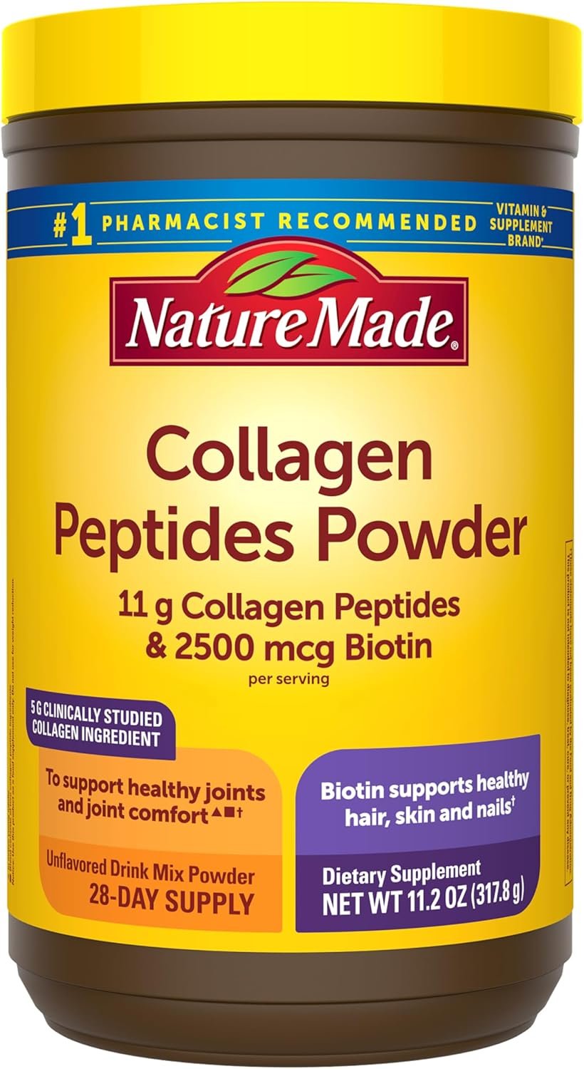 Nature Made Collagen Peptides Powder Type 1 and 3, Joint Support Collagen Powder Unflavored, Sugar Free, Keto Friendly with Biotin for Hair, Skin & Nails Support, 11.2 oz, 28 Day Supply