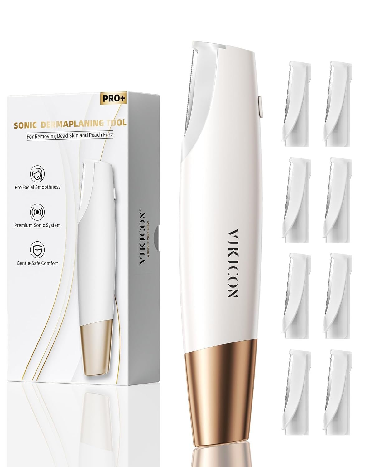 Sonic Dermaplaning Tool for Women Face – Smooth Skin, Rechargeable Dermaplane Razor for Face, Non-Irritating Facial Hair Remove & Exfoliating, 8 Refill Blades Included, Great Gifts for Women – White