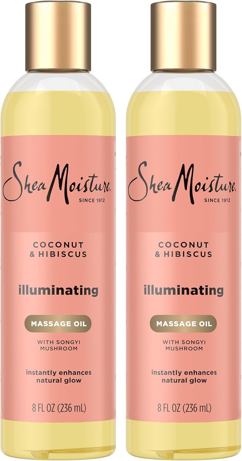 SheaMoisture Massage Oil, Illuminating Coconut & Hibiscus 2-Pack – Glow Up Essentials, 8 Oz Ea