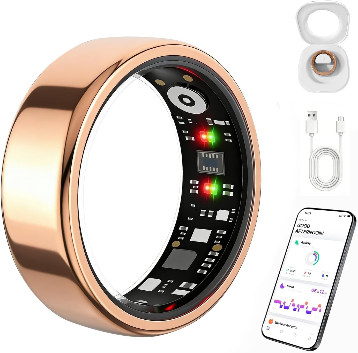 Smart Ring for Women Men, Health Fitness Ring Gen 3 with Free App No Subscription Fee, Stress & Sleep Monitor, Heart Rate & Step Tracker, IP68 Waterproof, Android/iOS Compatible (Rosegold,8)