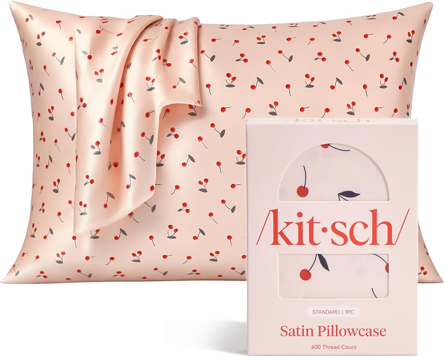Kitsch Satin Pillowcase with Zipper for Hair & Skin – Softer Than Silk Pillow Cases, Smooth Cooling Satin Pillow Case, Wrinkle-Free, Machine Washable, Pillow Cases Standard Size 19×26 – Cherry Print