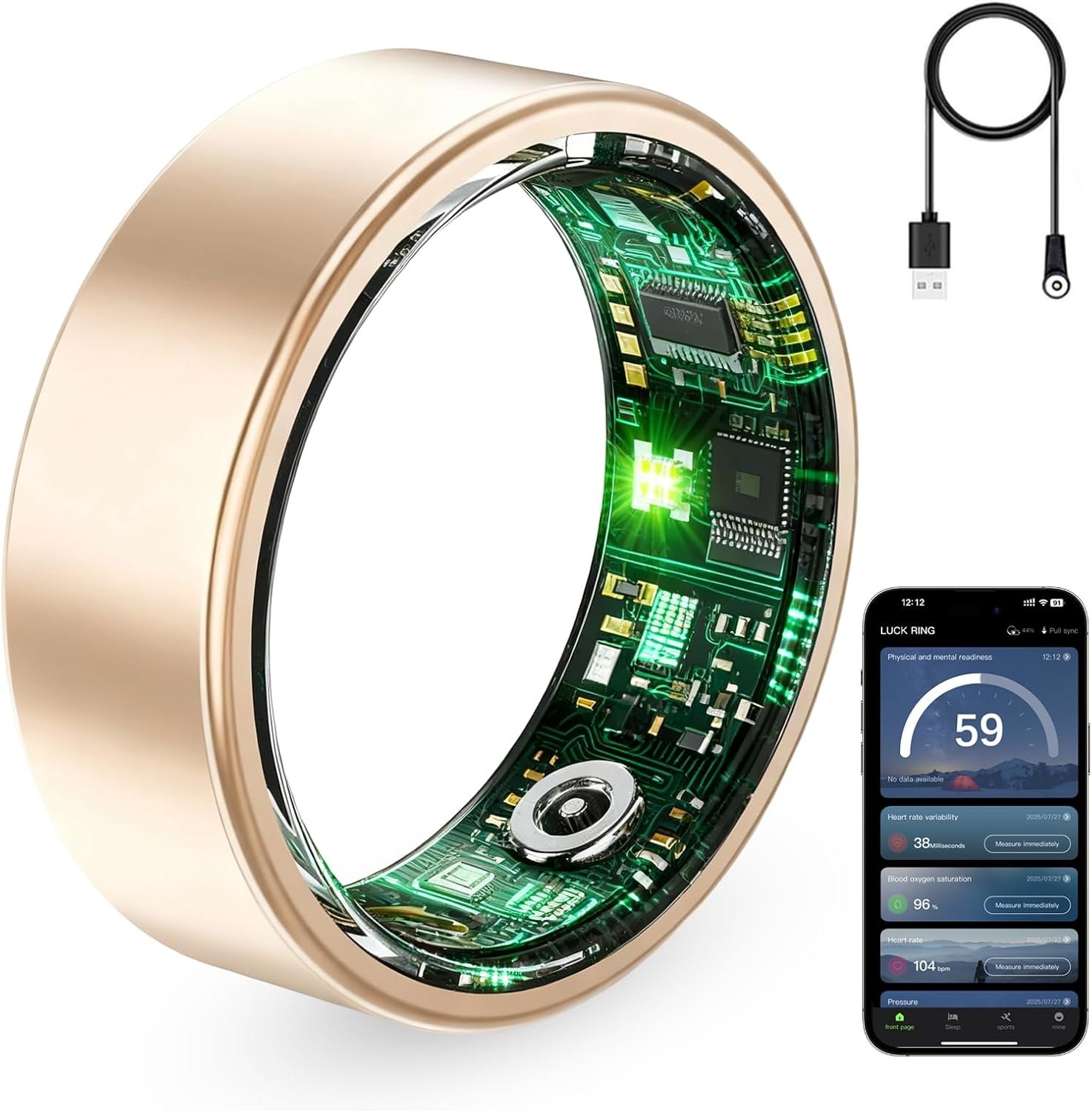 Smart Ring for Women & Men, Fitness Tracker Ring with Heart Rate Monitor, HRV, Sleep Tracking, No Subscription Fee, 10ATM Waterproof Activity Ring for Android & iOS (Rose Gold, 9)