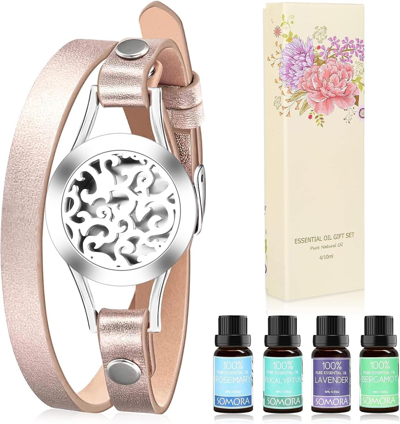 SOMORA Unique Gifts for Women – Valentine’s Day Birthday Gifts for Women, Mom, Best Friend, Sister, Wife, Mothers Day Mom Gift, Aromatherapy Essential Oil Diffuser Bracelet Gift Set, Silver