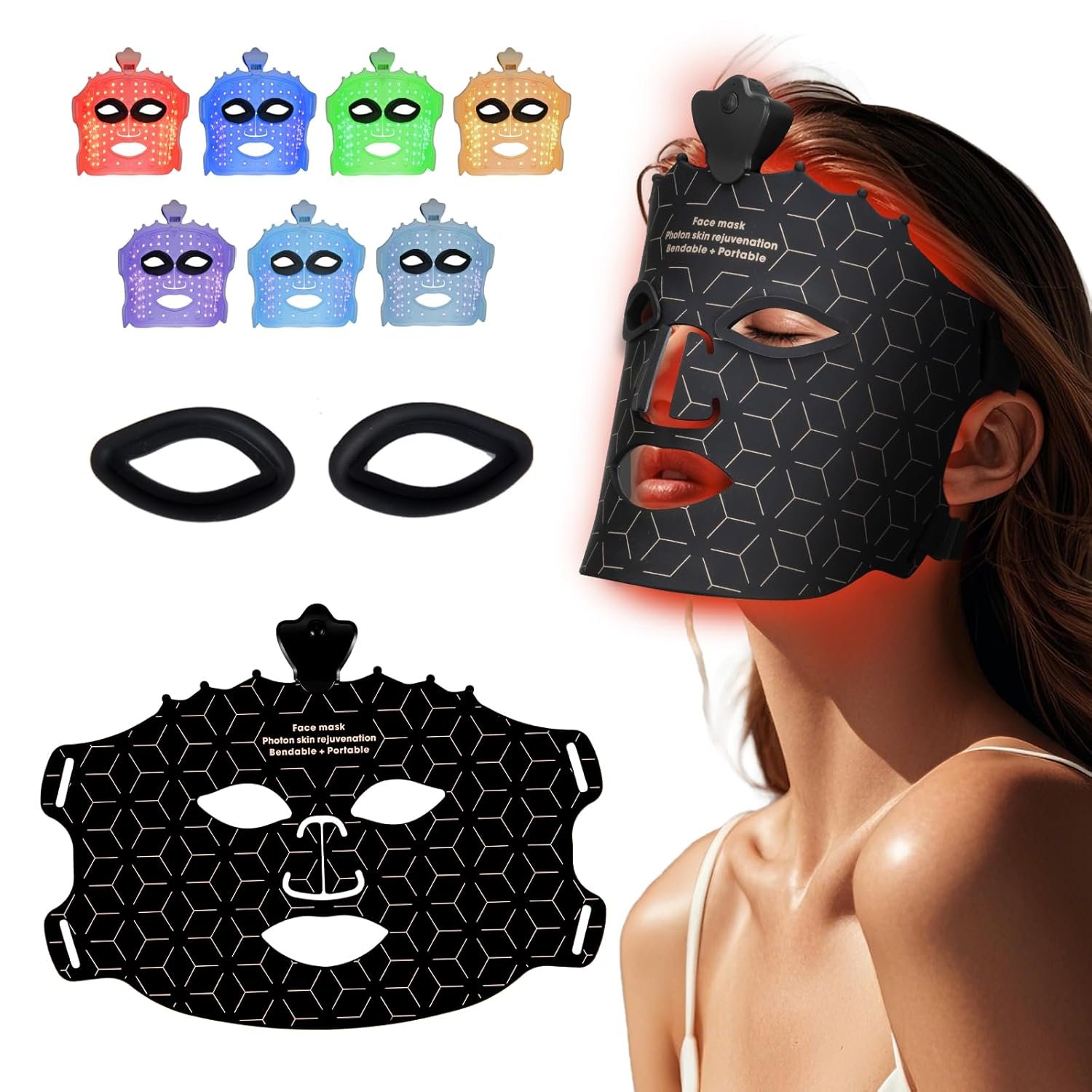 Red Light Mask for Face – 7 Colors Cordless Silicone Face Mask, Facial Mask Skincare at Home, Skin Care Mask Suitable for Women, Soft Flexible, Portable