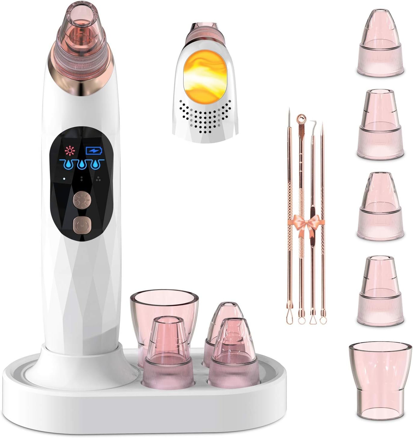 Blackhead Remover Pore Vacuum with Hot Compress-2026 Upgraded Electric Face Cleaner Pore Extractor Pimple Extractor Acne White Heads Removal Tool with 5 Suction Head LCD Screen and Base