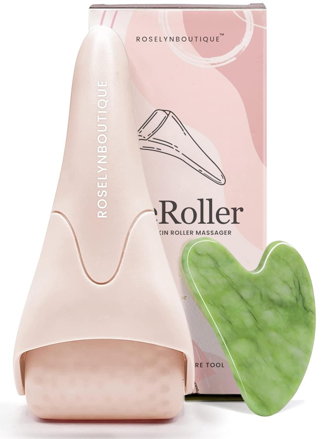 ROSELYNBOUTIQUE Ice Roller for Face & Gua Sha Facial Tools – Wrinkles Fine Lines Puffiness Massager Facial Skin Care Tools – Self Care Gifts for Men Women (Beige)