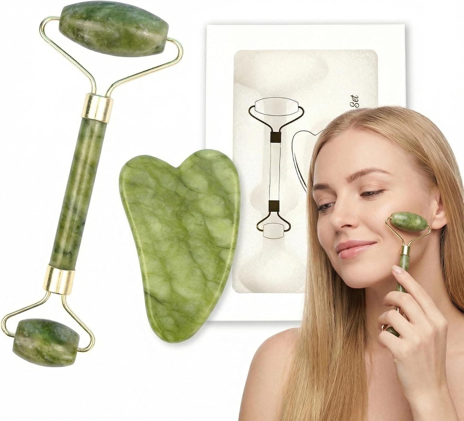 Jade Face Roller for Women and Men– Anti-Wrinkle & De-Puffing Massage Tool for Stress Relief and Eye Care