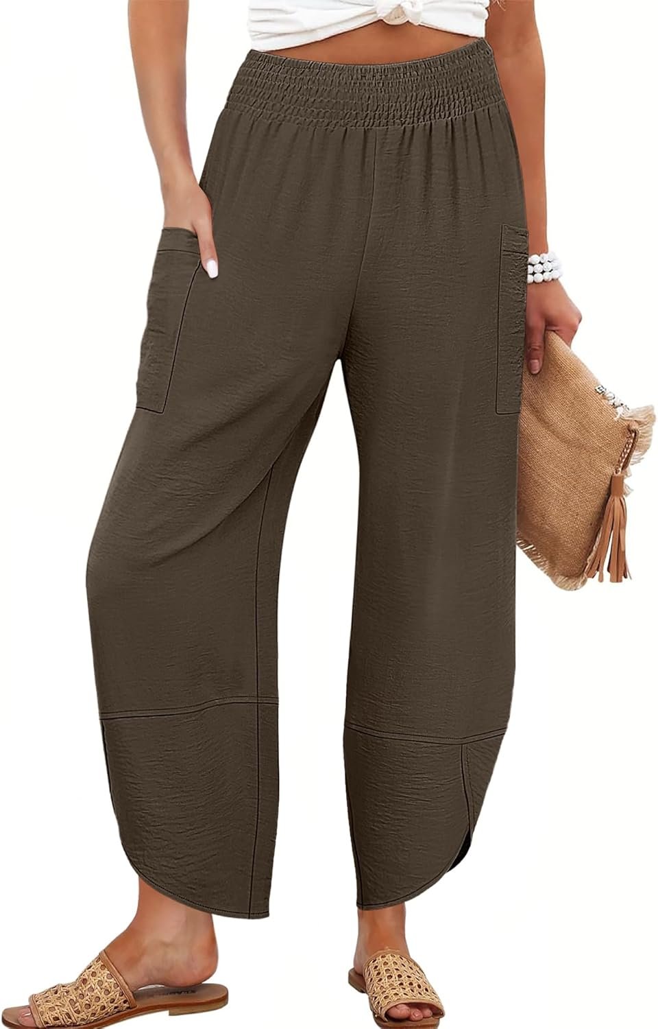 ANRABESS Womens Wide Leg Palazzo Capri Pants 2026 Summer Casual High Waisted Barrel Lounge Flowy Cropped Beach Work Trousers