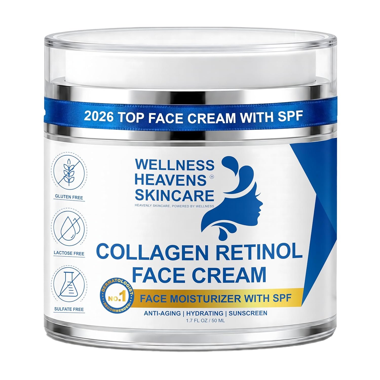 Collagen Retinol Face Cream with SPF – Anti Aging Moisturizer for Face & Neck with Collagen Peptides, Retinol & Hyaluronic Acid – Firming Wrinkle Cream for Women – Day & Night Hydrating Skincare 50ml