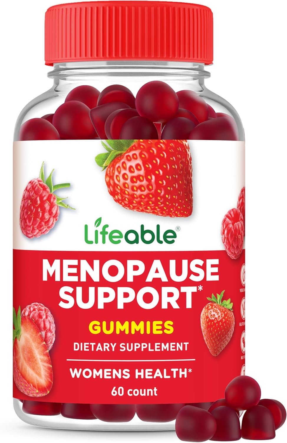 Lifeable Menopause Relief for Women | Black Cohosh, Vitex Chasteberry, Lemon Balm Extract, Red Clover Extract & More | Great Tasting Vegan Supplement | Night Sweats & Hot Flashes Relief | 60 Gummies