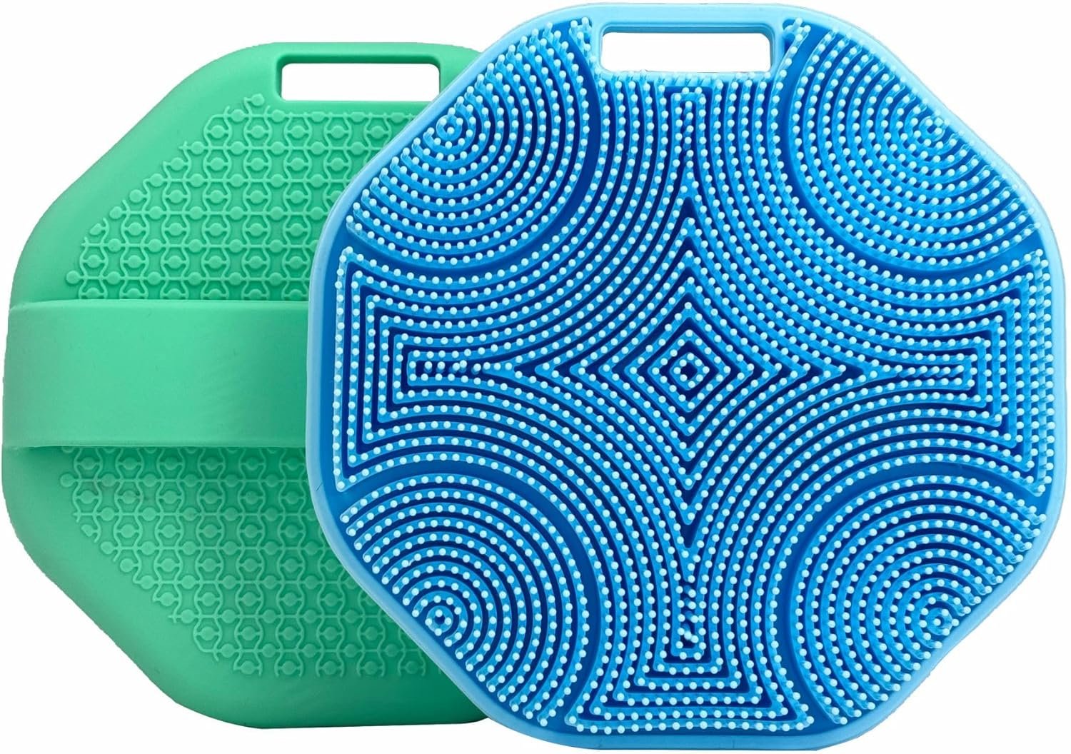 Silicone Body Scrubber 2-Pack, Shower Scrubber with Soft Bristles, Non-Slip Scrubbies for Body, Body Scrubber Exfoliator for Men and Women,Gentle Exfoliating and Lather Well (Blue+Green)