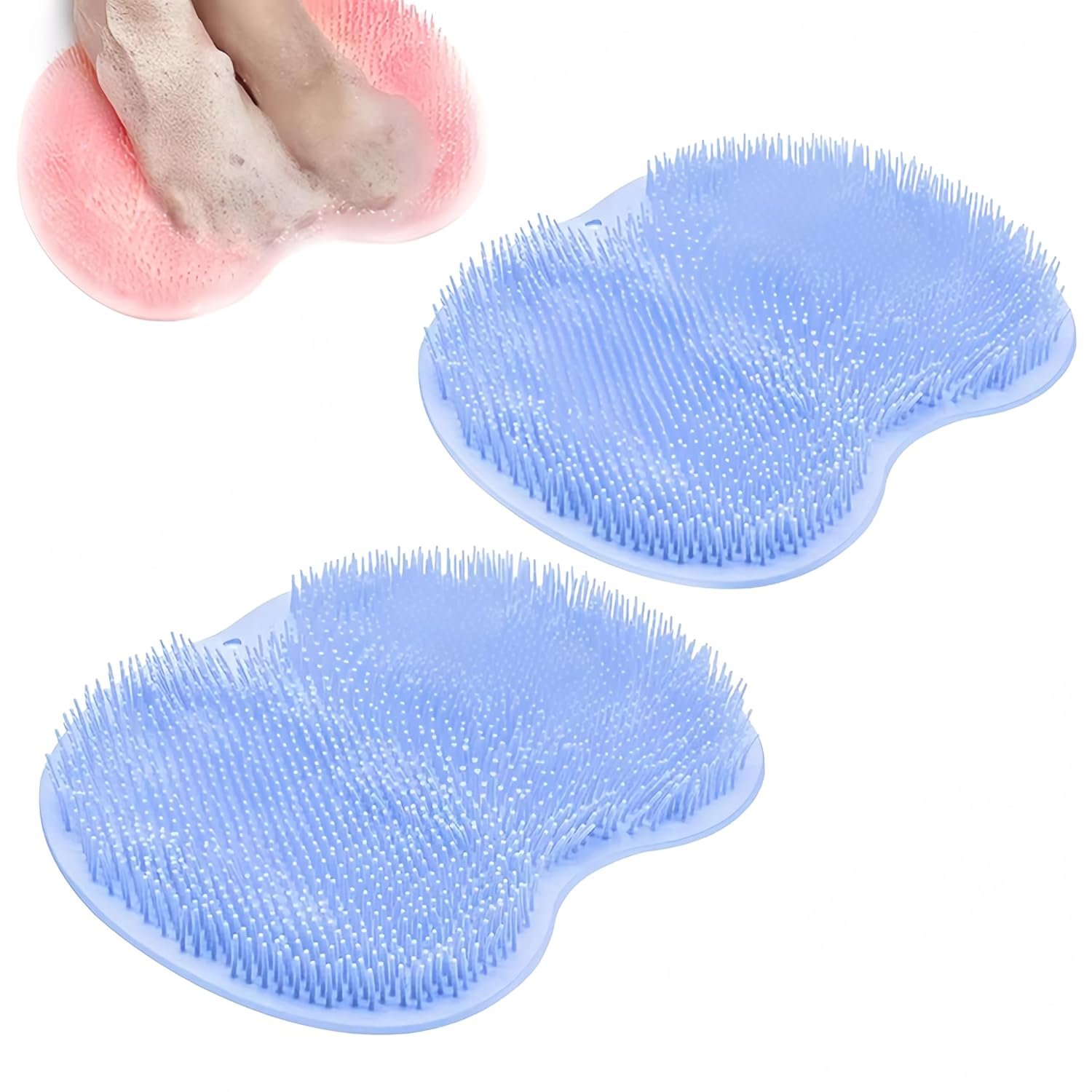Shower Foot Scrubber Mat, Upgrade Silicone Shower Foot Scrubber Mat Slip Suction Cups Foots Scrubbers, Foots Back Scrubbers Exfoliating Bath Wash Pad Back Washer for Men and Women (Blue 2 Pcs)
