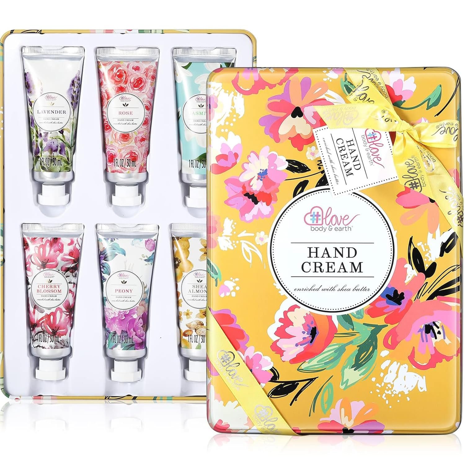 BODY & EARTH Hand Cream Gifts Set with Shea Butter, Mothers Day Gifts for Mom, Moisturizing Hand Lotion Travel Size for Dry Cracked Hands, Teacher Appreciation Gifts, Nurses Week Gifts, 6 x 1 OZ