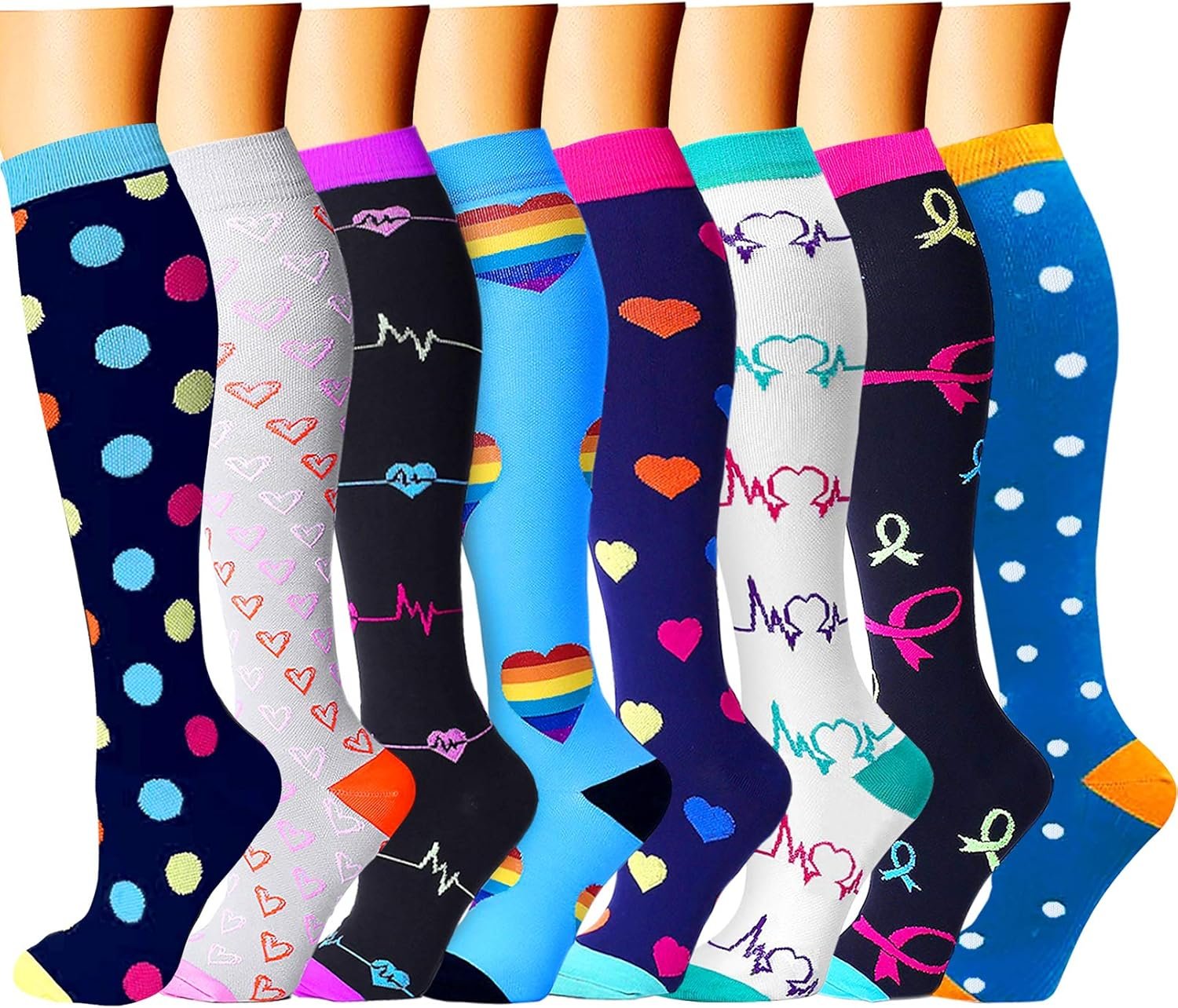 CHARMKING Compression Socks for Women & Men Circulation (8 Pairs) 15-20 mmHg is Best Support for Athletic Running,Cycling