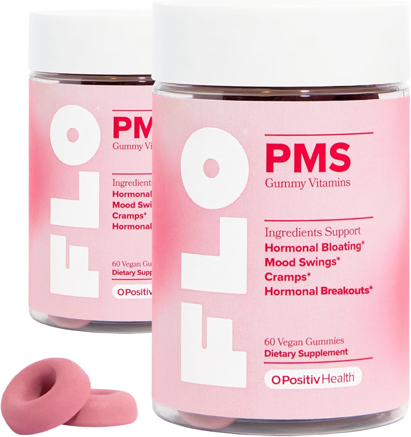 O Positiv FLO PMS Gummies for Women – Proactive PMS Relief – Targets Hormonal Breakouts, Bloating, Cramps, & Mood Swings with Chasteberry, Vitamin B6, & Lemon Balm – PMS Gummies (Pack of 2)