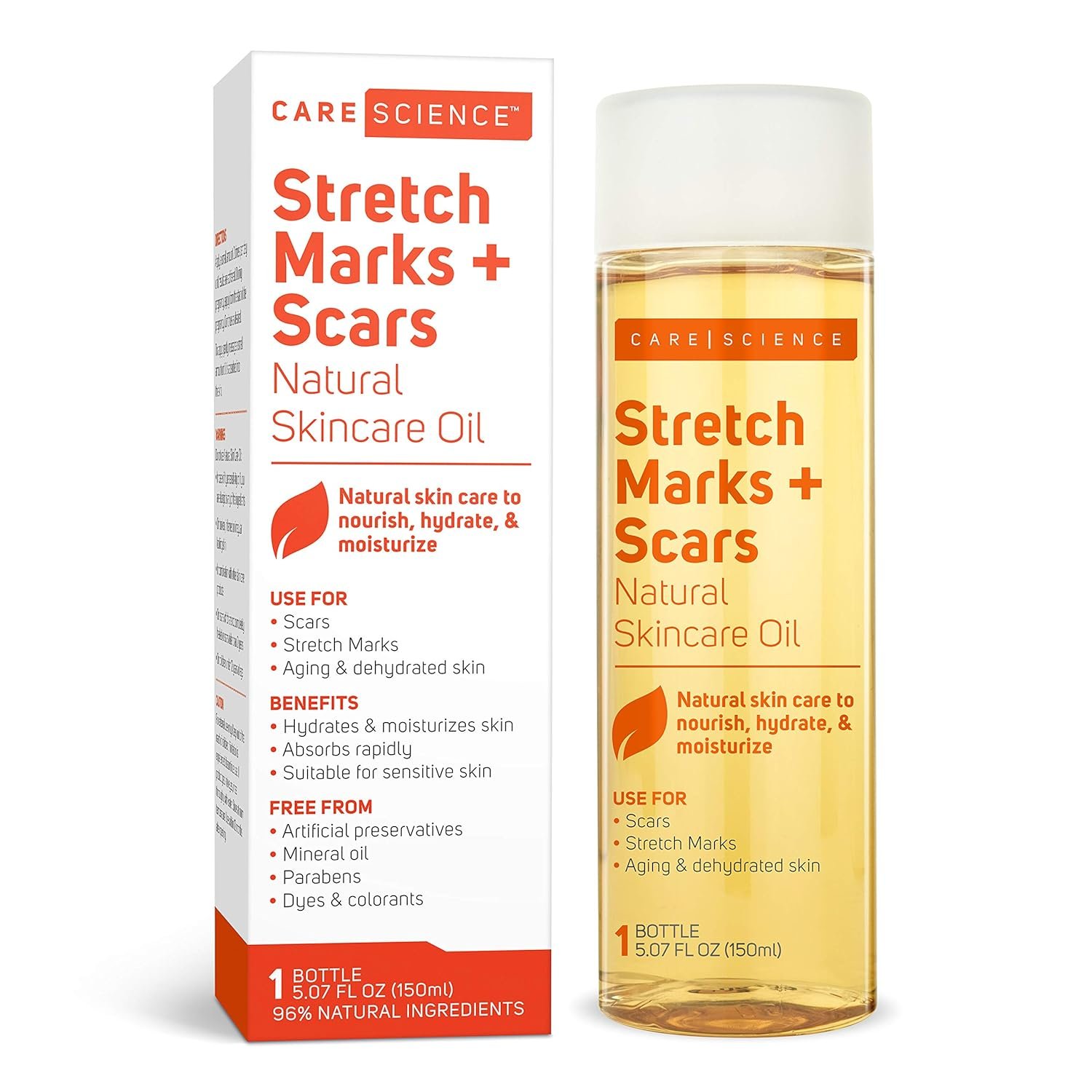 Care Science Natural Skin Care Body Oil Serum For Scars and Stretch Marks | Face and Body Moisturizer | Hair, Anti Aging, Dehydrated Skin, C Section Recovery | Vitamin E, Olive Oil, Coconut Oil, 5 Oz