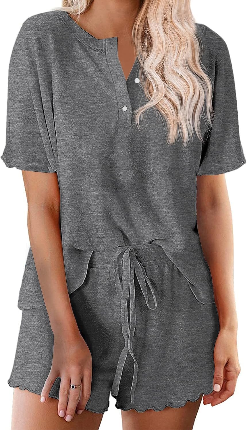 Ekouaer Pajamas Set for Women Short Sleeve Lounge Set 2 Piece Loungewear PJs Soft Cute Lightweight Sleepwear