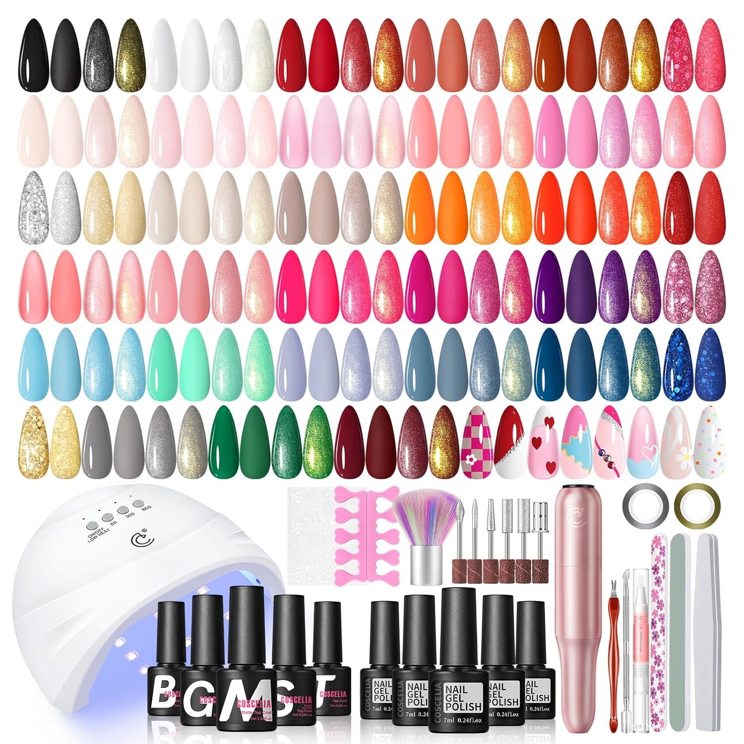 COSCELIA 66pcs Gel Nail Polish Kit with U V light and Drill 35 Colors Spring Gel Polish Set 5pcs Top Base Coat Nail Art Starter French Gel Manicure Kit Gifts for Women Girls