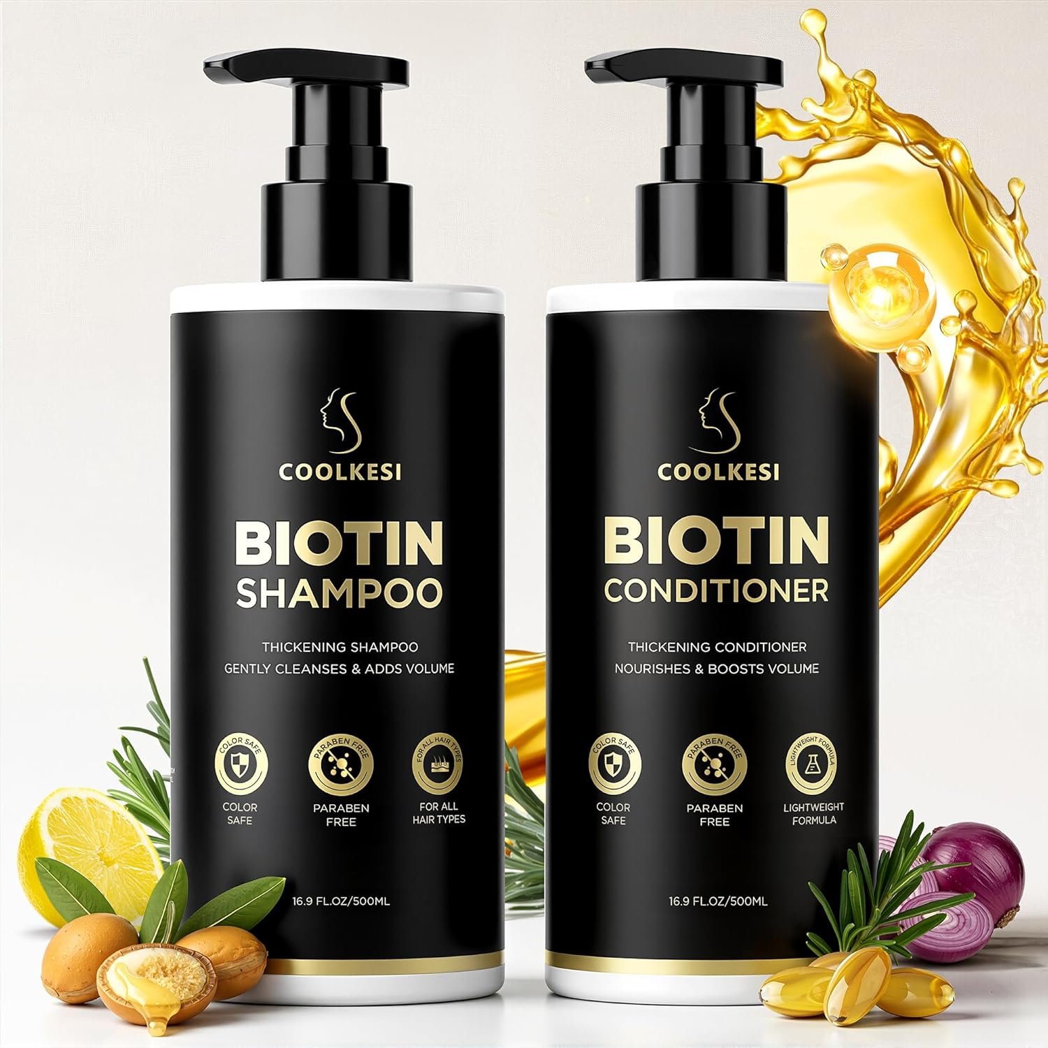 Tripeptide-Infused Biotin Hair Growth Shampoo and Conditioner Set, Onion Anti-Loss Volumizing Moisturizing Treatment for Soft Shine Hair, Dandruff Routine Shampoo for Men and Women, 2×16.9oz