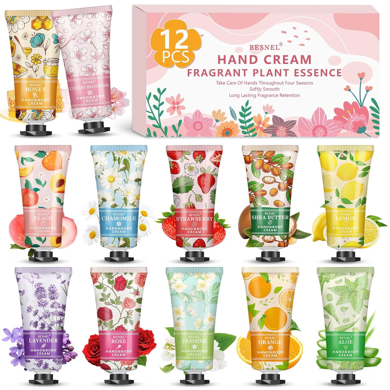 BESNEL 12 Pack Hand Cream Gift Set For Women,Teacher Appreciation Gifts,Mini Hand Lotion Travel Size in Bulk for Dry Cracked Hands, Graduation Gifts, Birthday Gift, Bridesmaid Gift,Party Favors