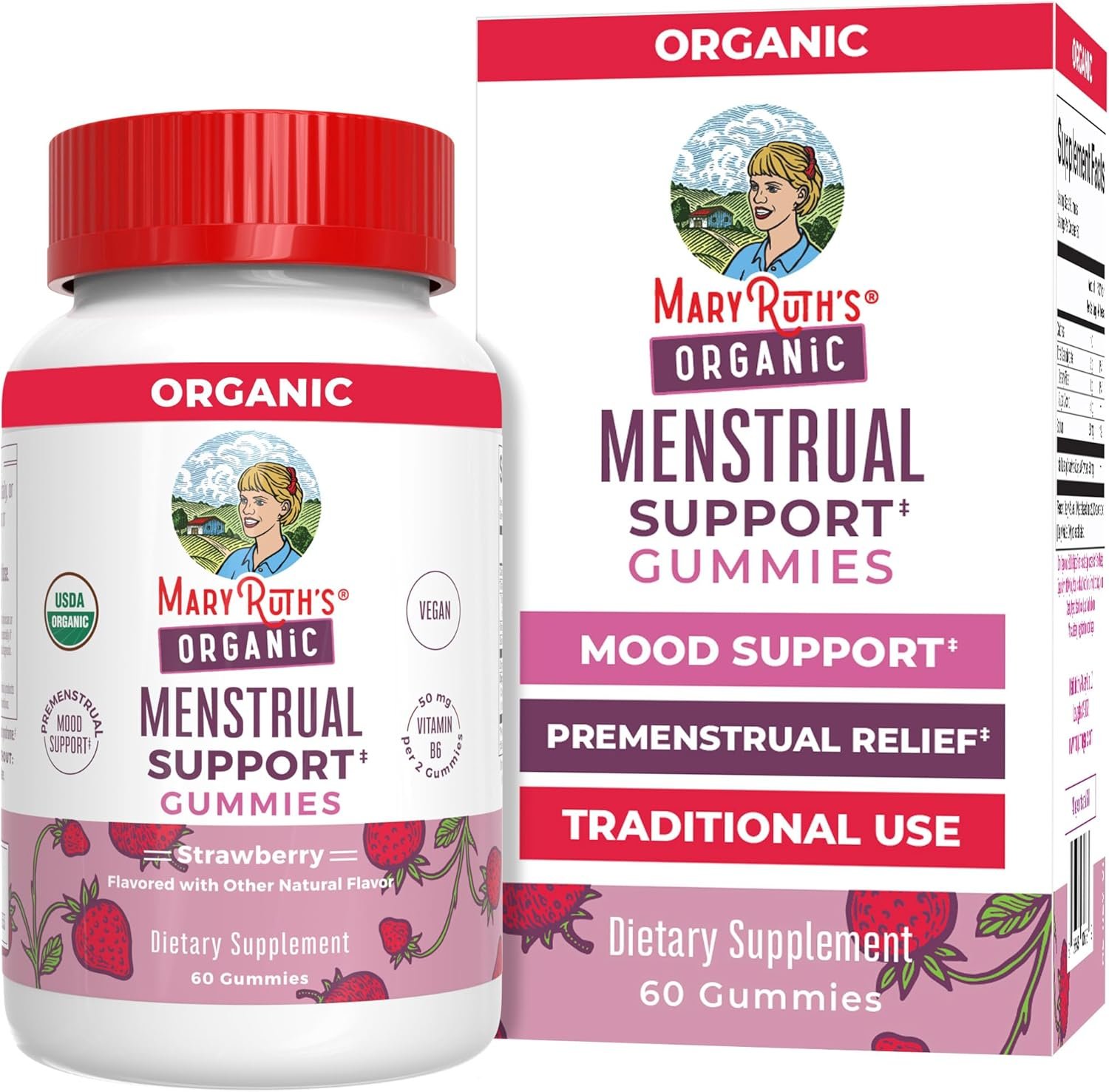 MARYRUTH’S Organic Menstrual Support Gummies for the Relief of Common Symptoms of Premenstrual Syndrome | PMS Support | Premenstrual Mood Support | USDA Organic | Non-GMO | Vegan | 30 Servings