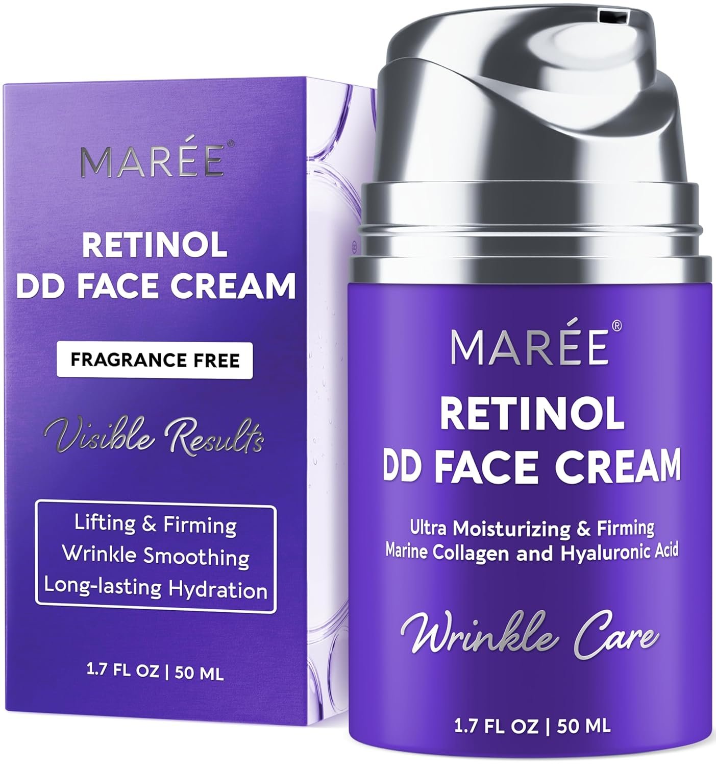 MAREE Face Moisturizer – Retinol Face Cream for Women Moisturizing with Collagen & Hyaluronic Acid – Day & Night Anti-Aging Facial Wrinkle DD Cream Moisturizer for Dry Skin – Crema Para la Cara