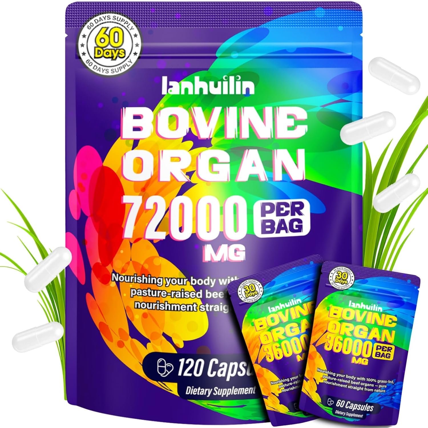 Beef Organ Supplement for Women – 100% Grass Fed Beef Organs with Bovine Liver, Ovary, Uterus, Kidney, Heart & Fallopian Tubes – PMS, Menopause & Energy, Immune & Mood Support, 120 Count